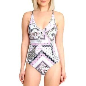Nanette Lepore Swimsuit 8 Printed One Piece Blue and Purple NWT $155